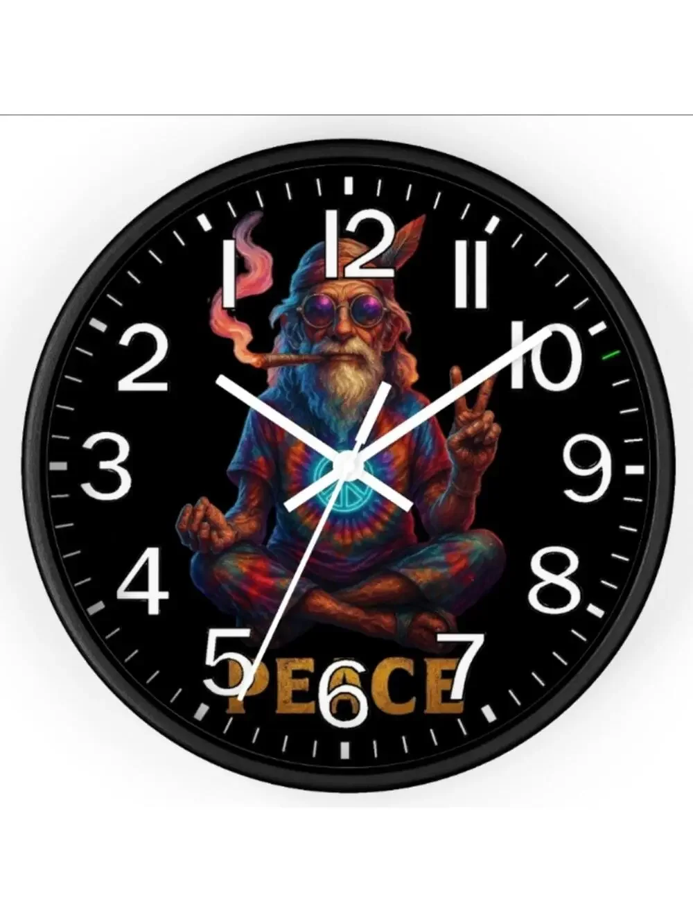 Peace Hippie Flower Power Reverse Ticking Good Leaf Glow In The Dark Wall Clock